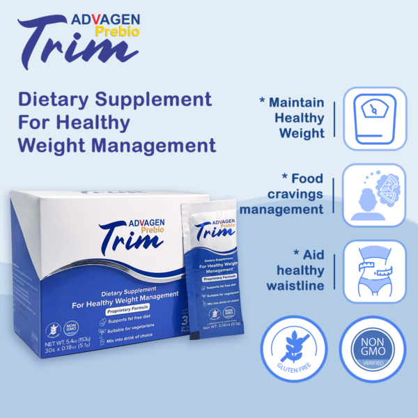[Bundle of 2] ADVAGEN PrebioTrim – The Dual Power of Prebiotic and Heat-treated Probiotic | Supports Healthy Weight Management & Relieves Constipation Related Bloating | 30 Sachets