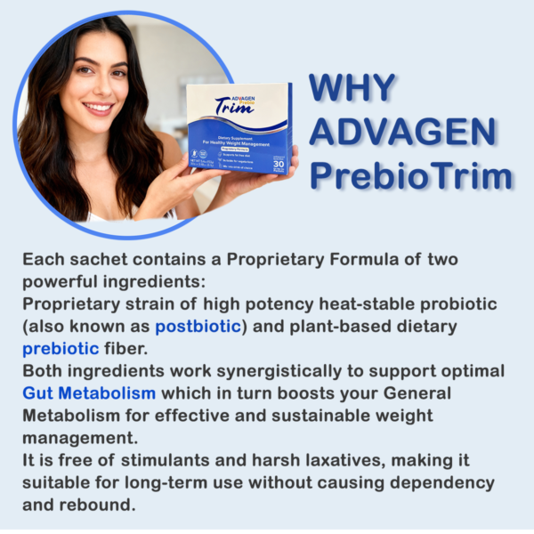 [Bundle of 4] ADVAGEN PrebioTrim 5.1g Sachet 30s | Optimal Gut Metabolism | Reduce Waistline, Belly Fat & BMI | Curb Food Cravings | Promote Satiety & Feeling of Fullness | Detox | Natural Appetite Control