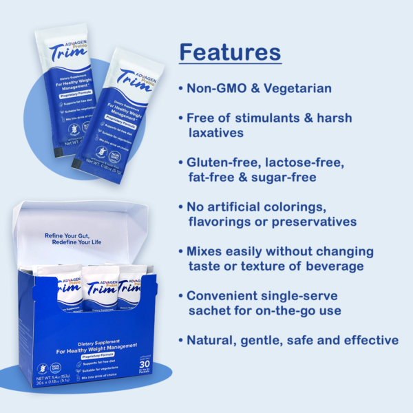 [Bundle of 4] ADVAGEN PrebioTrim 5.1g Sachet 30s | Optimal Gut Metabolism | Reduce Waistline, Belly Fat & BMI | Curb Food Cravings | Promote Satiety & Feeling of Fullness | Detox | Natural Appetite Control